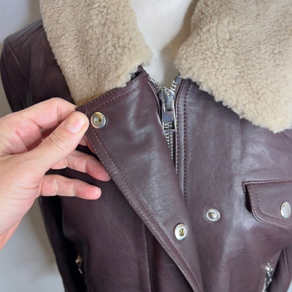 Madewell $625 Sherpa-Collar Asymmetric Zip-Front Jacket in Leather Size S NS382 - Picture 10 of 14